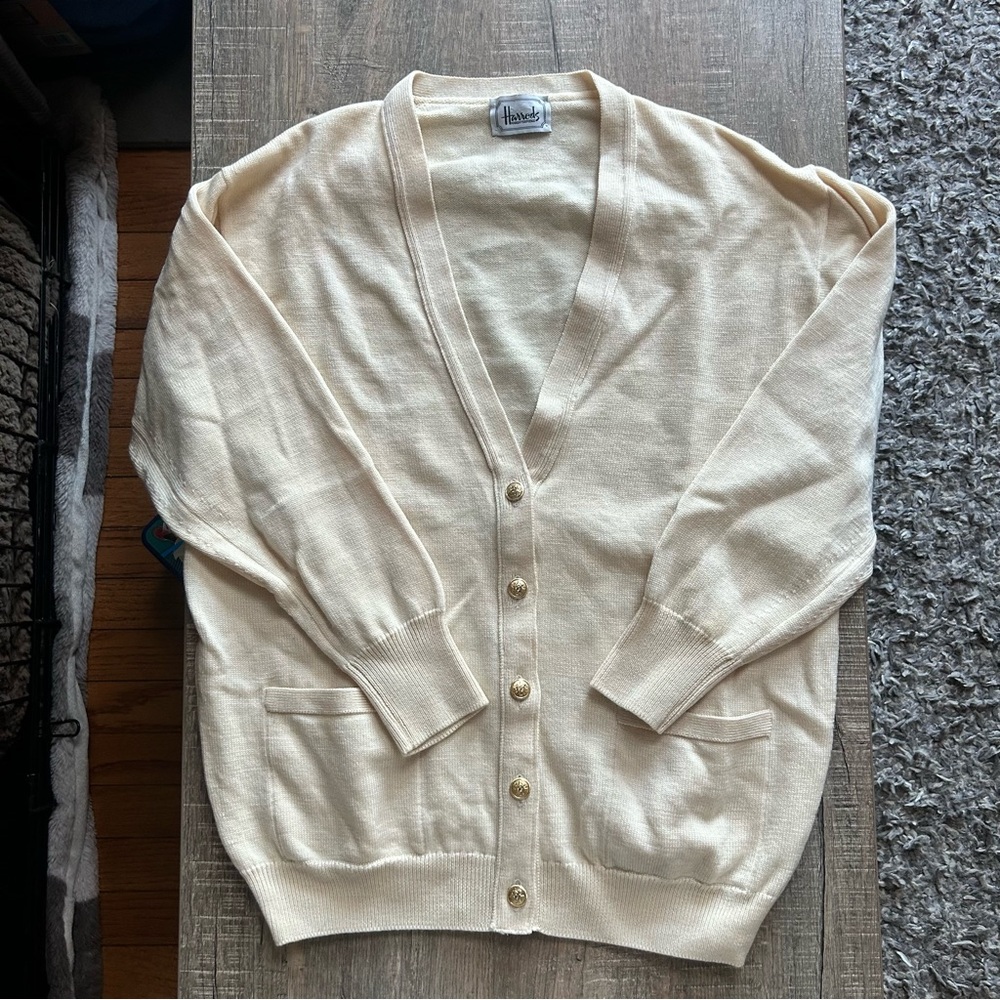 Harrods Knightsbridge Wool Cream Cardigan Sweater